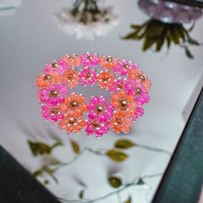 Flower ring made of glass beads SUMMER TIME