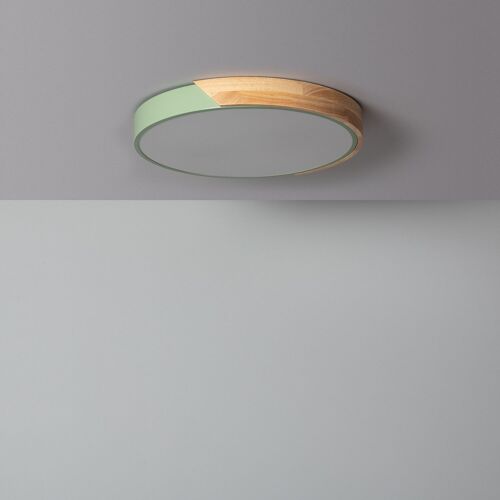 Ledkia Plafón LED 24W Circular Madera CCT Seleccionable Ø418 mm Semi-Dari Verde Celadón