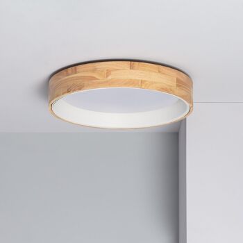 Plafonnier LED Ledkia 20W Circulaire Bois Ø470 mm CCT Sélectionnable Dari Blanc 1