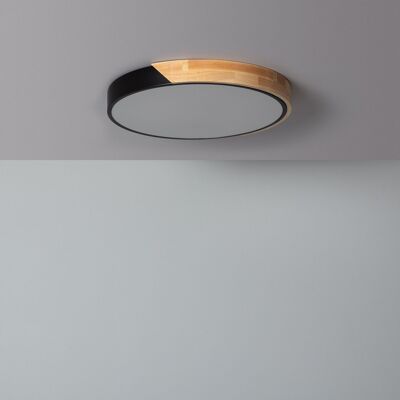 Ledkia Plafón LED 24W Circular Madera CCT Seleccionable Ø418 mm Semi-Dari Negro