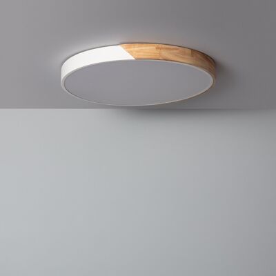 Plafonnier LED Ledkia 36W Circulaire Bois Ø500 mm CCT Sélectionnable Semi-Dari Blanc
