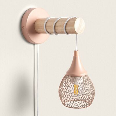 Ledkia Monah Pastel Pink Wood and Metal Wall Lamp