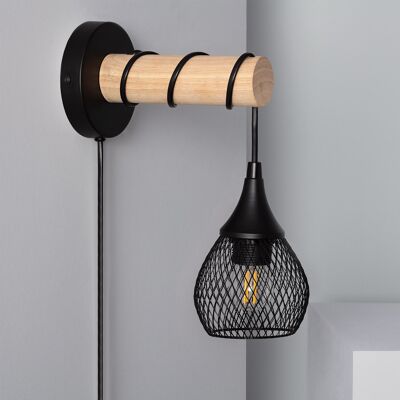 Ledkia Lámpara de Pared de Madera y Metal Monah Negro