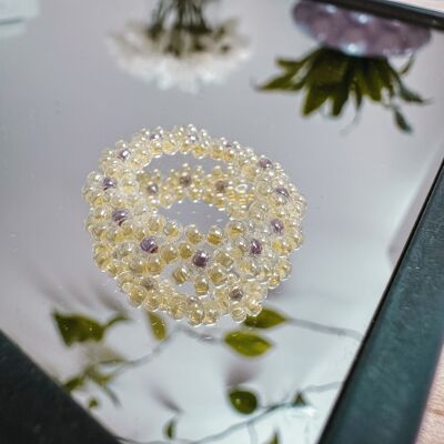Flower ring made of glass beads SUNFLOWERS LIGHT