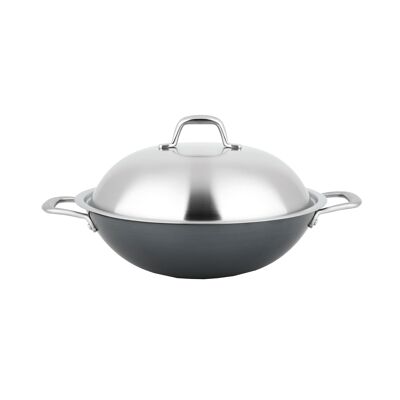 ALTENA Ø36 x 10 cm Wok cinese in ghisa con coperchio in acciaio inox