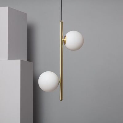 Ledkia Metal and Glass Pendant Lamp Moonlight Double Golden