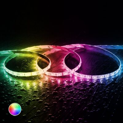 Ledkia RGB-LED-Streifen-Set, 12 V DC, IP65, 60 LED/m, 5 m, Breite 10 mm, mit WLAN-Controller und Netzteil. Alle 5 cm abschneiden