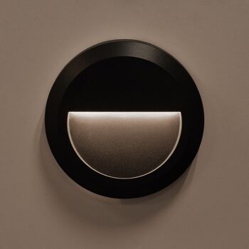 Ledkia Balise Extérieure LED 1W Circulaire Murale Surface Noir Edulis Blanc Chaud 2700K 2