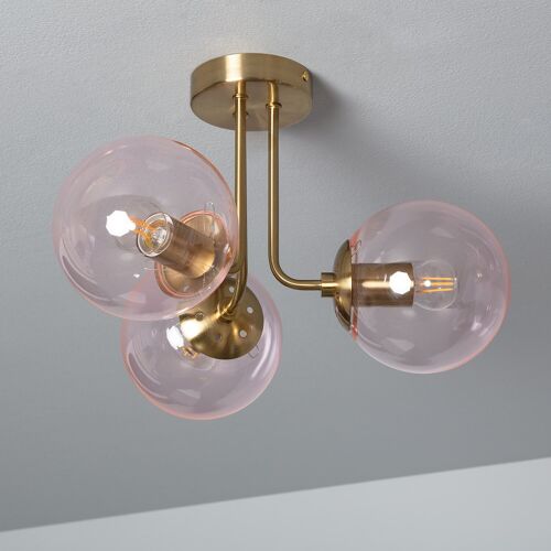 Ledkia Lámpara de Techo Metal y Cristal Moonlight Brass 3 Focos Rosa