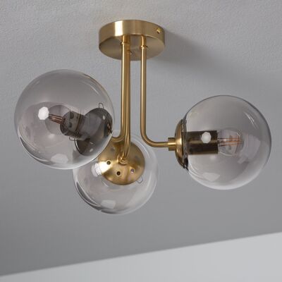 Lampada da Soffitto Ledkia in Metallo e Cristallo Moonlight Ottone 3 Faretti Grigio Fumo