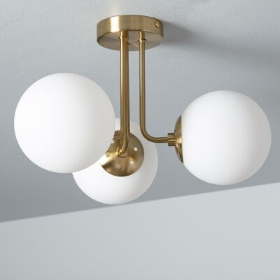 Lampada da Soffitto Ledkia in Metallo e Cristallo Moonlight Ottone 3 Faretti Bianco