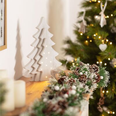 Ledkia Albero di Natale LED in Legno con Batteria Kolm Bianco
