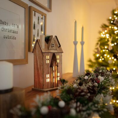 Ledkia LED-Weihnachtshaus aus natürlichem Rumah-Holz
