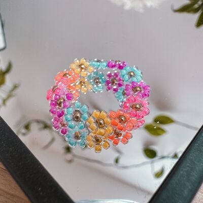 Flower ring made of glass beads SUNRISE
