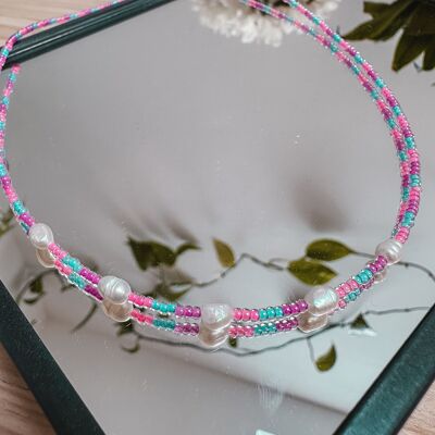 Colorful pearl necklace made of glass beads GALAXY
