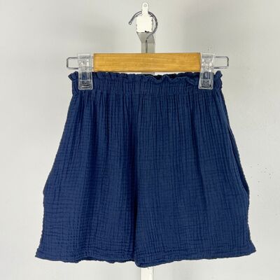 Shorts in garza di cotone con tasche per bambina
