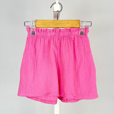 Shorts in garza di cotone con tasche per bambina