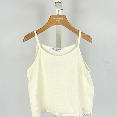 Cotton gauze top with heart trim for girls