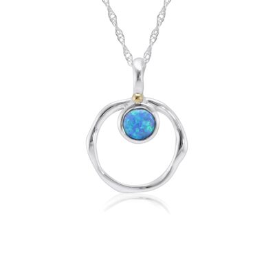 Collier pendentif en argent sterling opale bleue vibrante, collier d’opale, bijoux opale