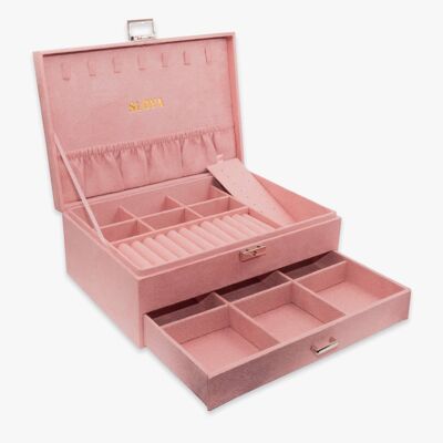 Large peach pink velvet jewelry box