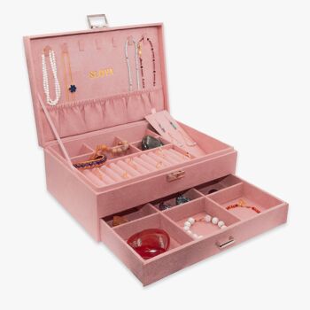 Grande boîte à bijoux velours rose pêche 3