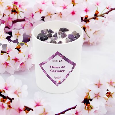 Candela gioiello con pietra di ametista - Fragranza Cherry Blossom