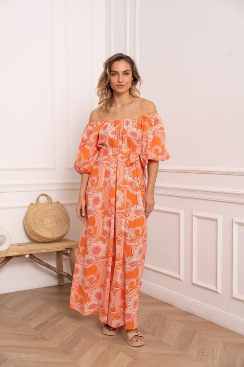 Robe longue en coton imprimé Orange Blossom - 81018