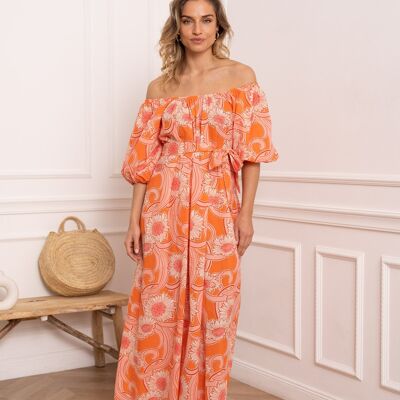 Abito lungo in cotone stampato Orange Blossom - 81018