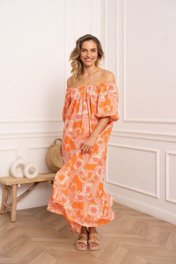Robe longue en coton imprimé Orange Blossom - 81018 3