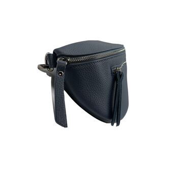 SAC BANANE 2 FERMETURES CUIR GRAINE 30CM BLEU JEAN 3