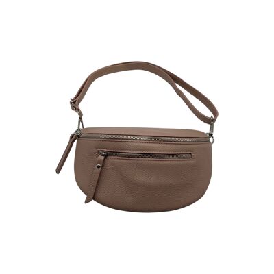 SAC BANANE 2 FERMETURES CUIR GRAINE 30CM NUDE