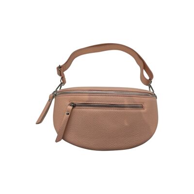 SAC BANANE 2 FERMETURES CUIR GRAINE 30CM ROSE