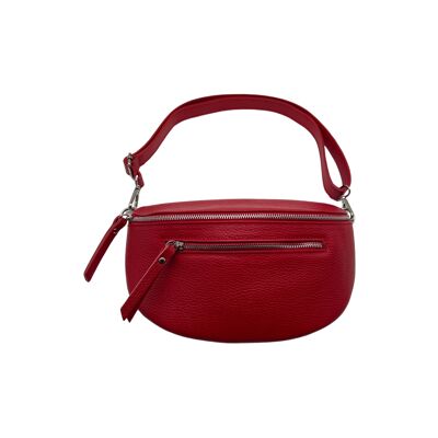 SAC BANANE 2 FERMETURES CUIR GRAINE 30CM ROUGE