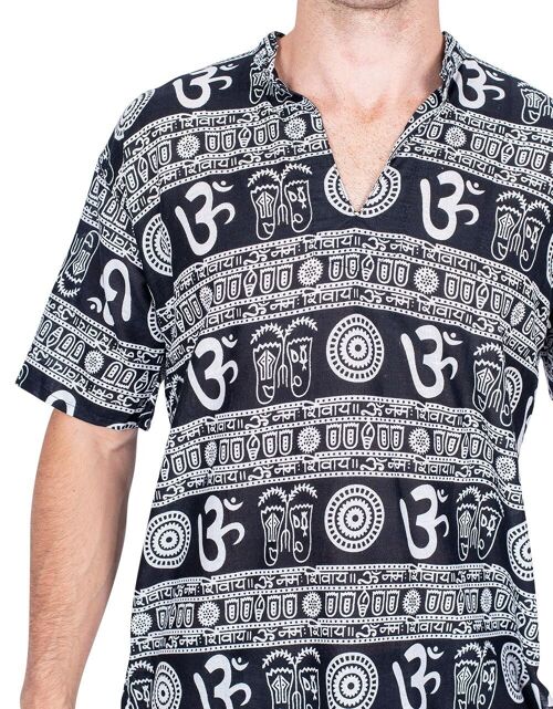 Camisa Mangas Cortas de Hombre Color Negra con Estampados Etnicos