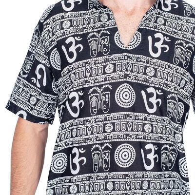 Camicia a maniche corte da uomo nera con stampe etniche