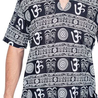 Black Men's Short Sleeve Shirt with Ethnic Prints