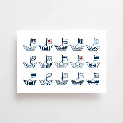 Carte postale maritime A6 - petits bateaux en papier