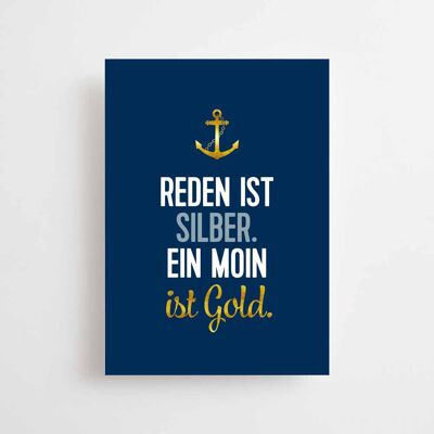 Maritime Postkarte A6 - Ein Moin ist Gold