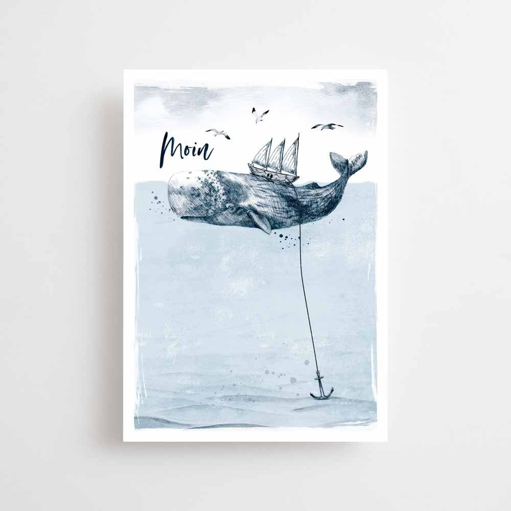 Maritime Postkarte - Moin & Wal