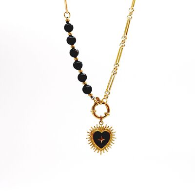 Collar de piedras preciosas genuinas de ónix negro -Black Onyx Necklace