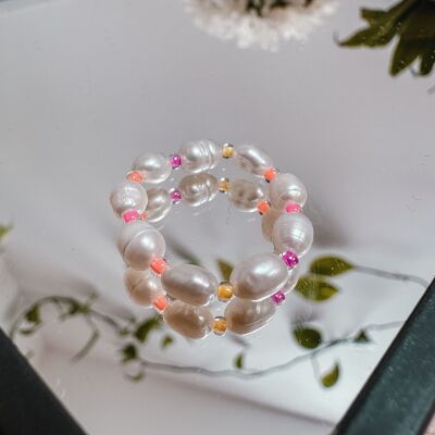 Pearl ring made of freshwater pearls SUNSET