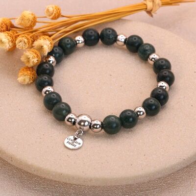 Pulsera Ágata Musgo Acero Plata