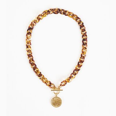 Collier écaille de tortue avec pendentif pièce d'or