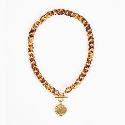 Tortoiseshell Necklace with Gold Coin Pendant
