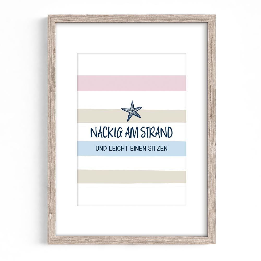 Maritimes Poster A4 mit Passepartout - Nackig am Strand