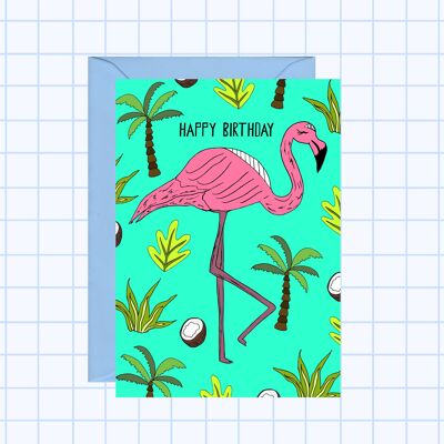 Carte d'anniversaire flamant rose