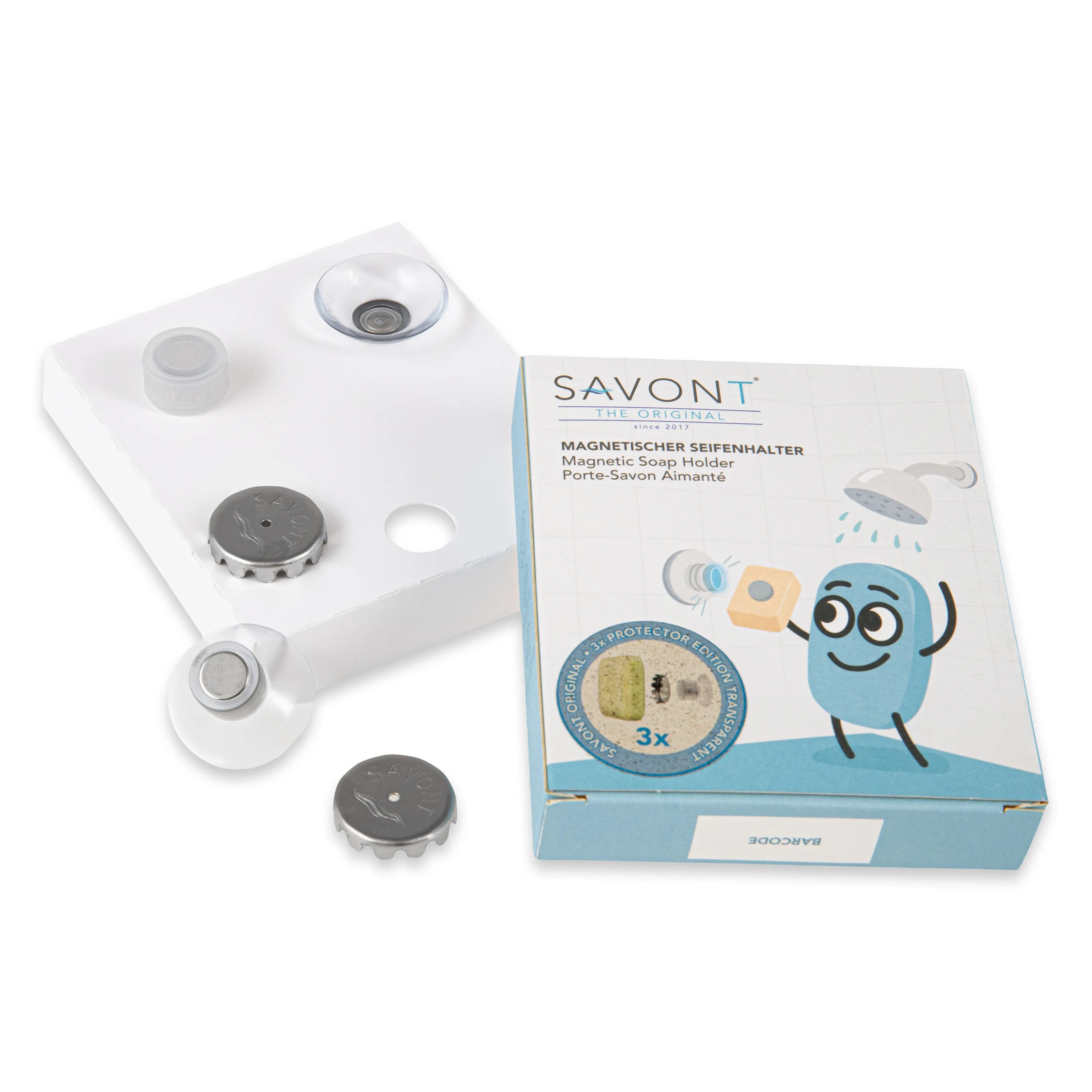 Protector Edition Magnetseifenhalter – 3er Pack (transparent, 180g) für Waschbecken & Dusche
