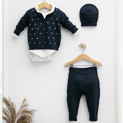 Un paquete de cuatro tamaños de prendas de punto de algodón orgánico, elegante conjunto puntiagudo para bebé, 4 piezas