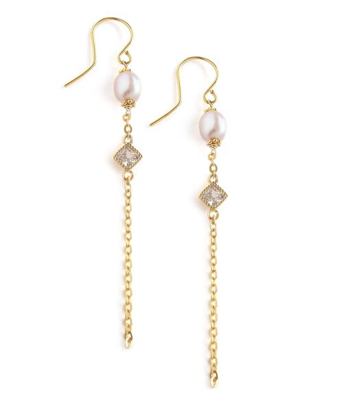 Rose pearl and diamond-cut crystal earrings