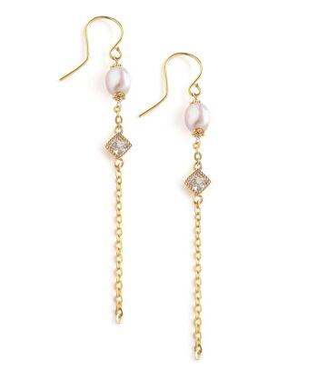 Boucles d'oreilles perles roses et cristaux taillés diamant 1